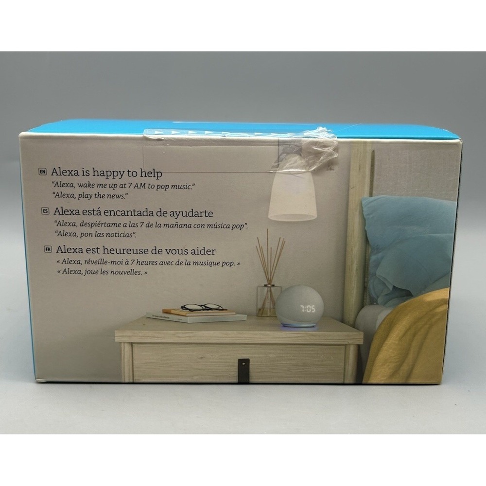 Amazon Echo Dot with Clock (4th Gen) - Glacier White - Sealed - Picture 3 of 6